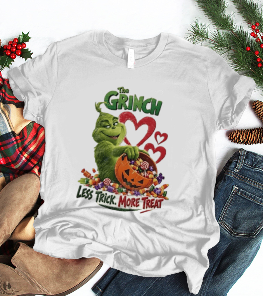 The Grinch Less Trick More Treat Halloween Pumpkin Candy Hearts T-Shirt