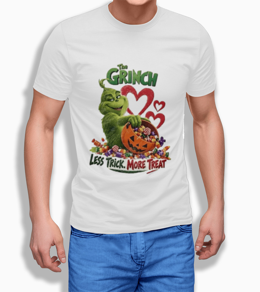 The Grinch Less Trick More Treat Halloween Pumpkin Candy Hearts T-Shirt