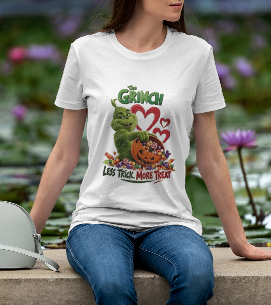 The Grinch Less Trick More Treat Halloween Pumpkin Candy Hearts T-Shirt