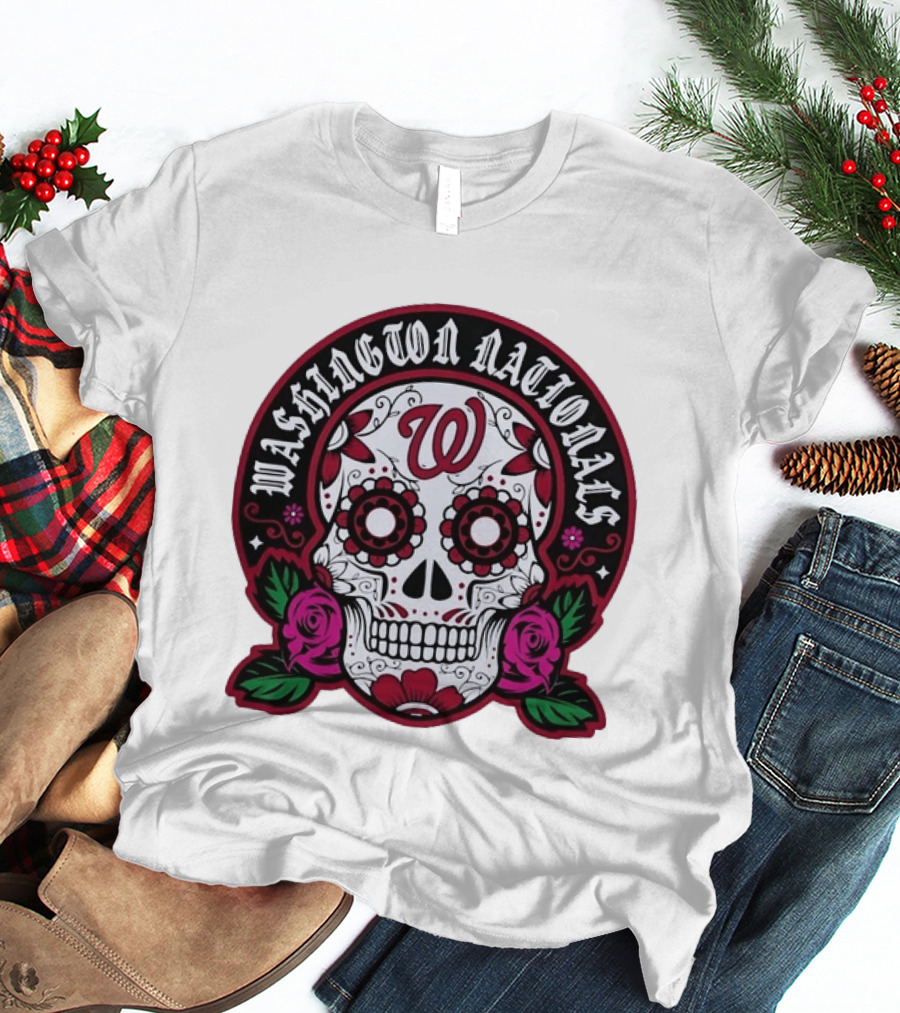 Washington Nationals Dia De Los Muertos Skeleton Sugar Skull MLB T-Shirt