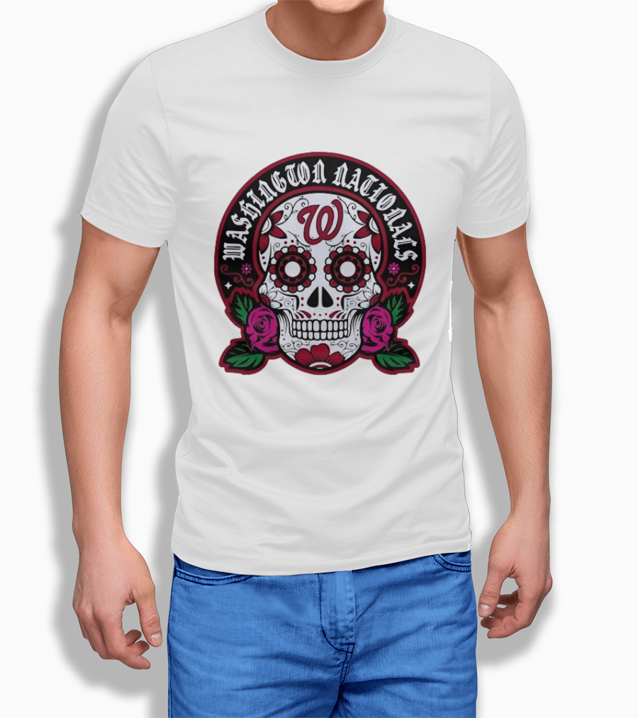 Washington Nationals Dia De Los Muertos Skeleton Sugar Skull MLB T-Shirt