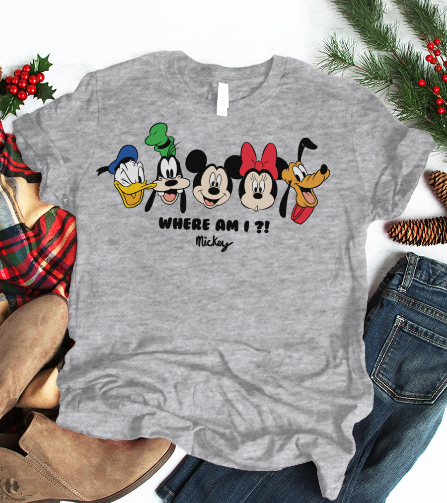 Mickey Donald Goofy Minnie Pluto Where Am I ? T-Shirt