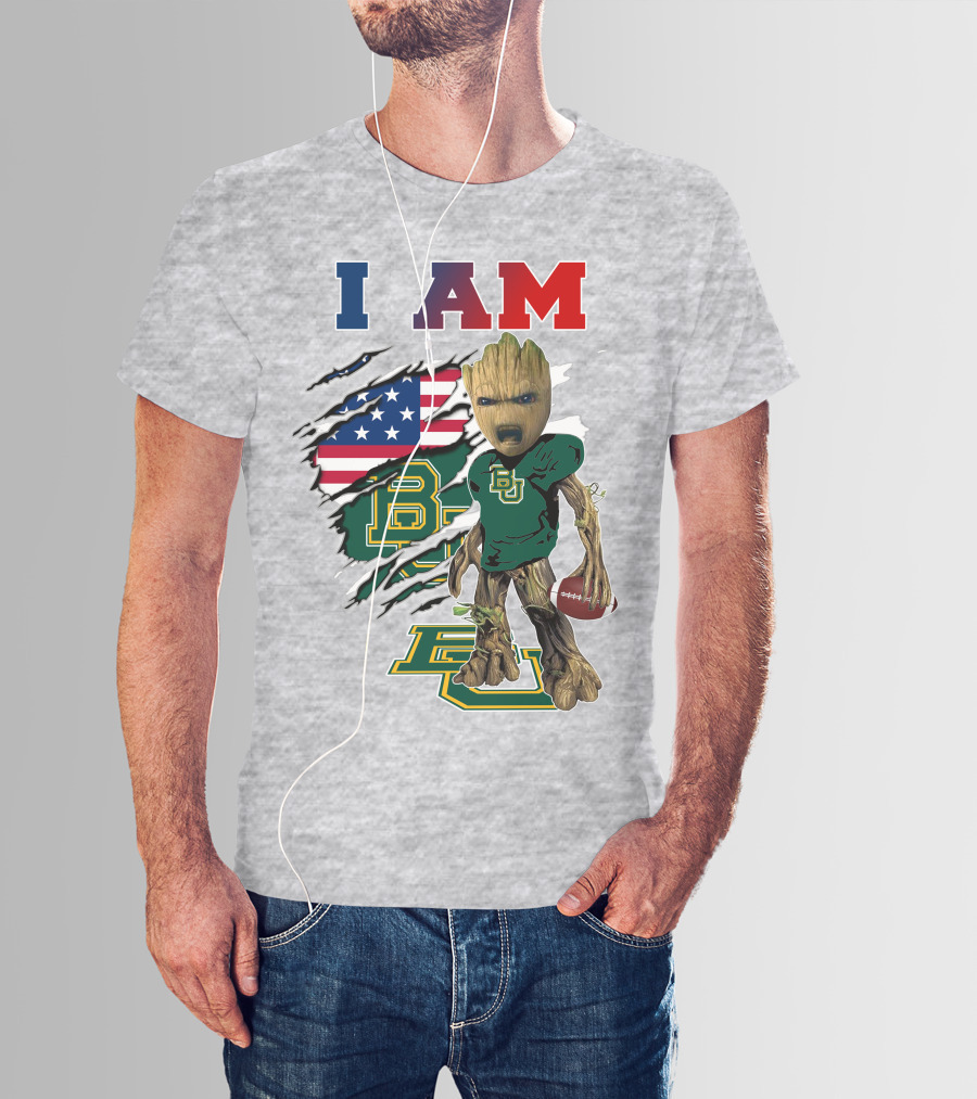 I AM Baylor Bears Groot Football American Flag T-Shirt