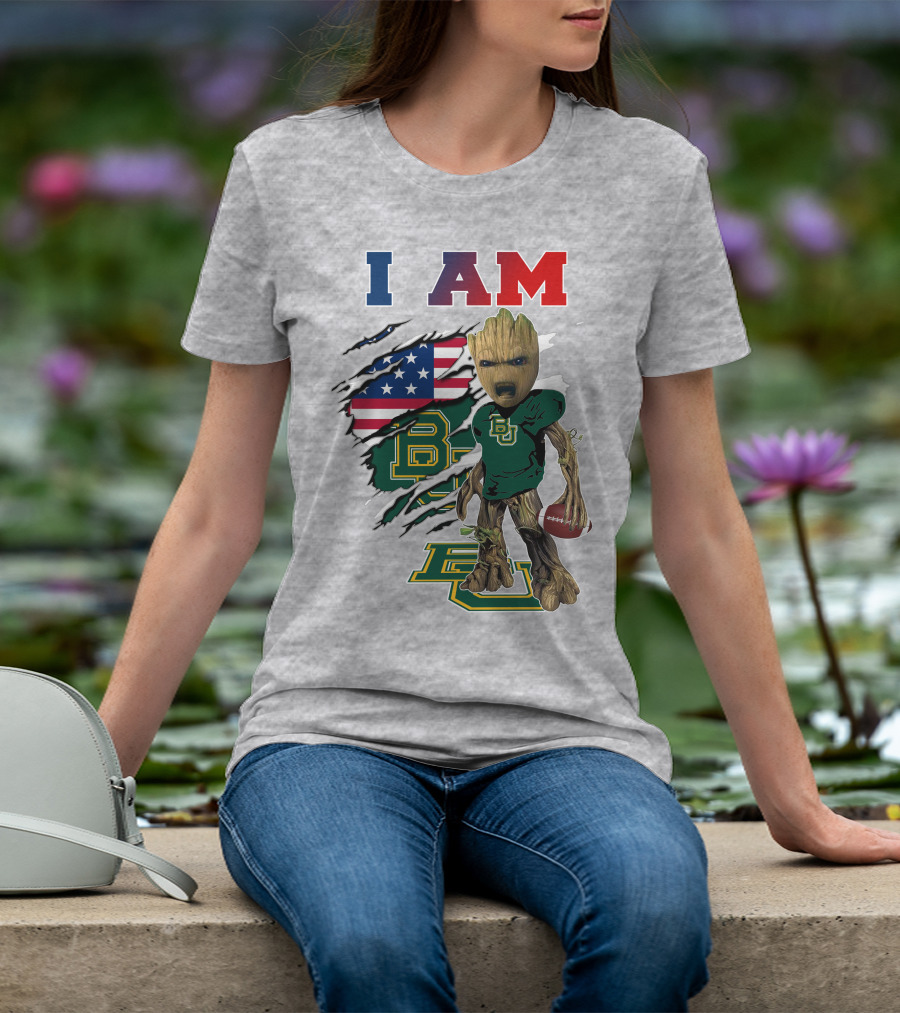 I AM Baylor Bears Groot Football American Flag T-Shirt