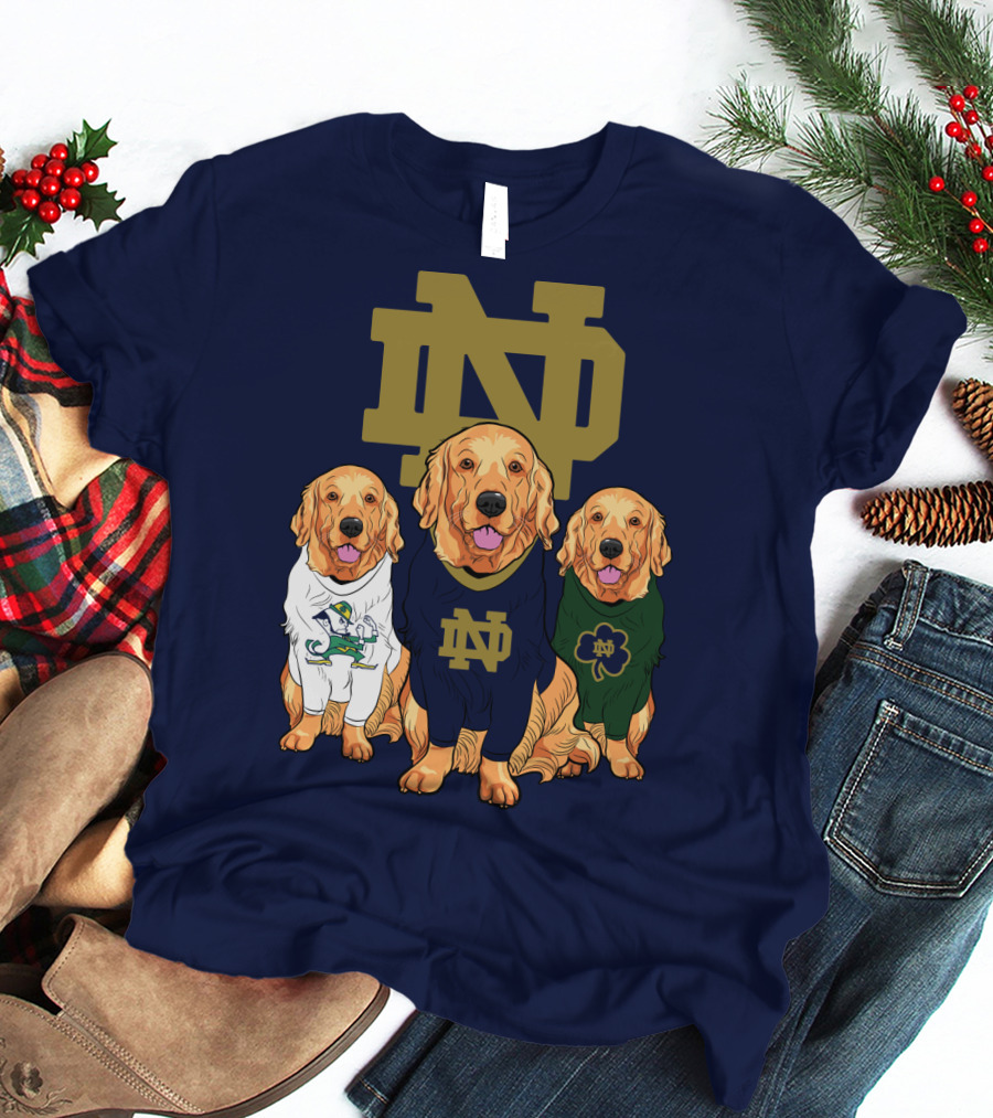 Notre Dame Golden Retrievers Nd Logo Irish Clover T-Shirt