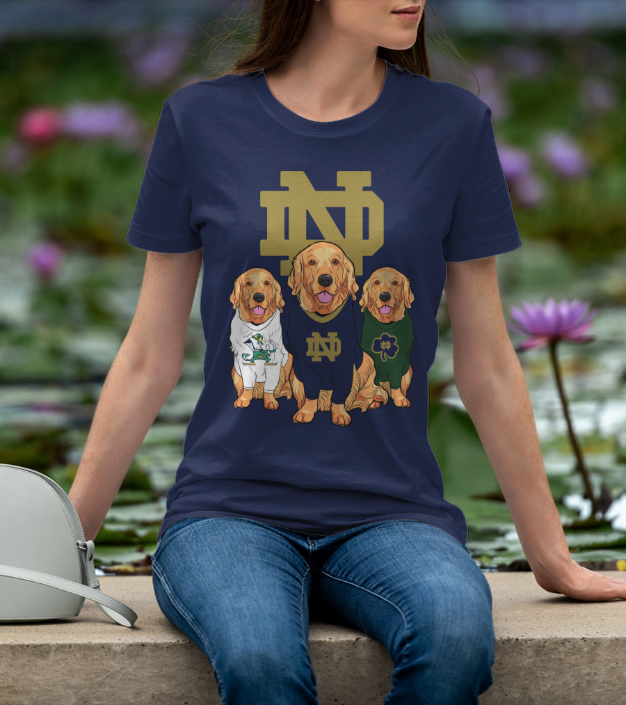 Notre Dame Golden Retrievers Nd Logo Irish Clover T-Shirt