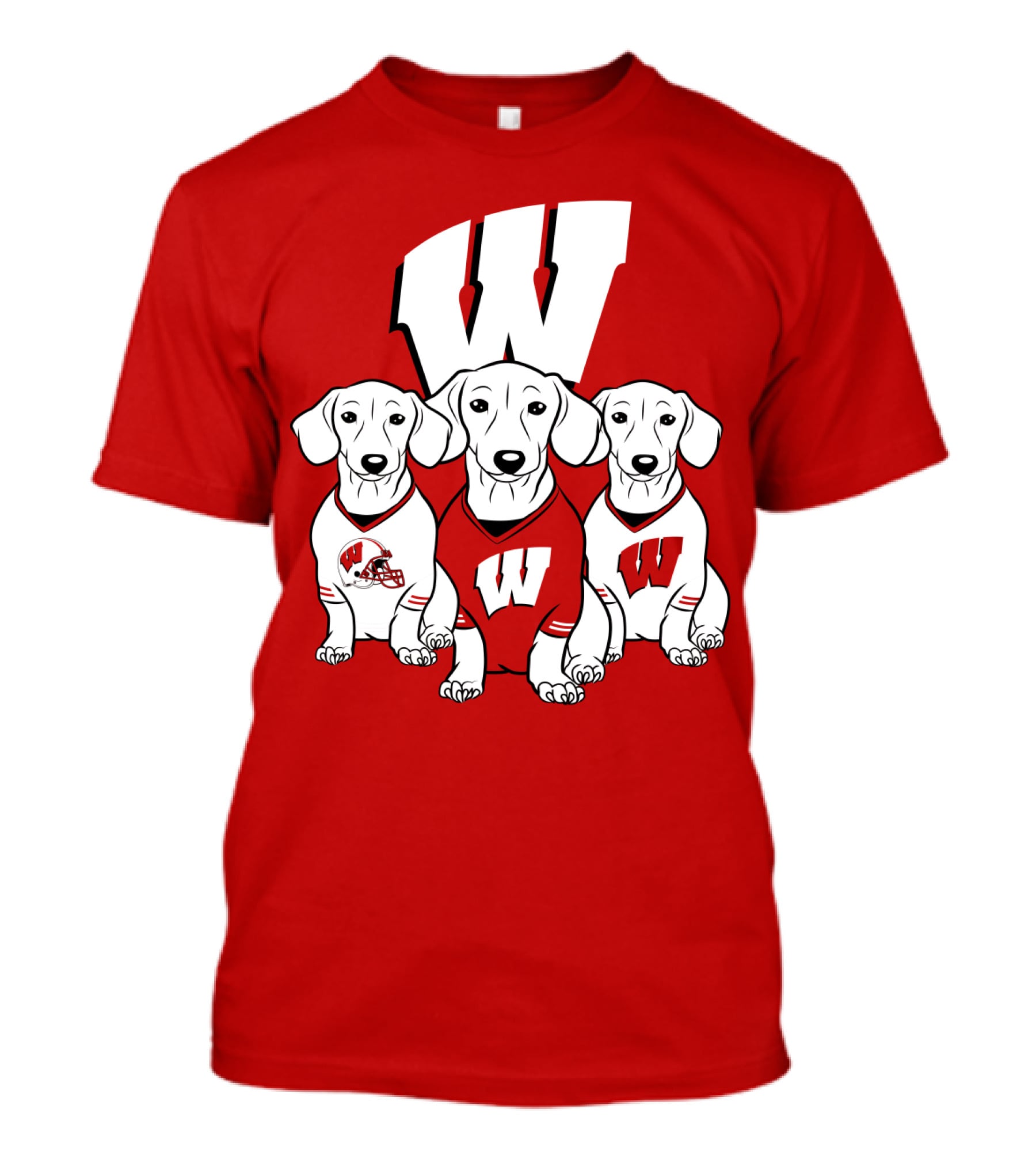 Wisconsin W Dachsund Trio Football Helmets And Jerseys T-Shirt