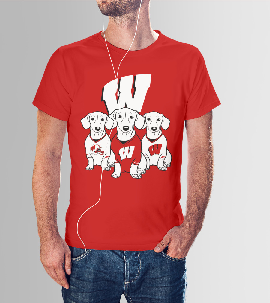 Wisconsin W Dachsund Trio Football Helmets And Jerseys T-Shirt