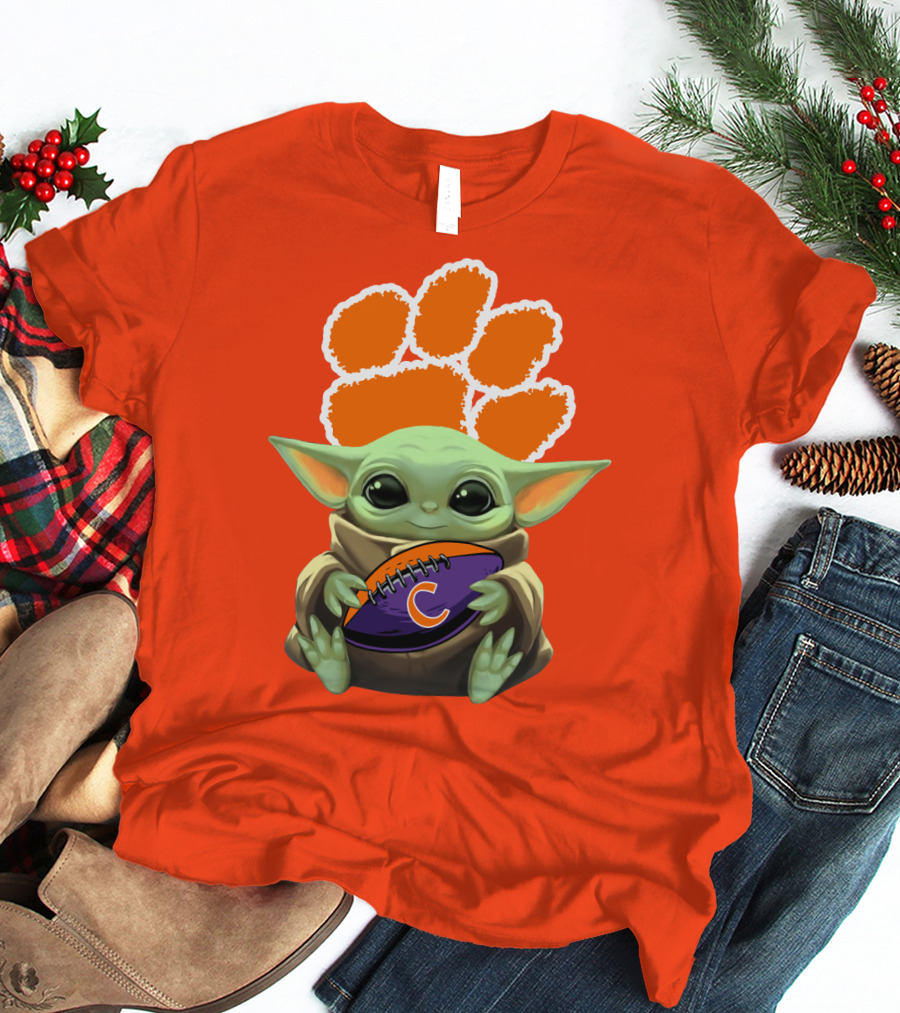Clemson Tigers Baby Yoda Football Fan T-Shirt