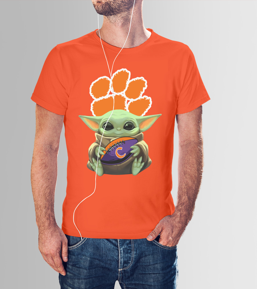 Clemson Tigers Baby Yoda Football Fan T-Shirt