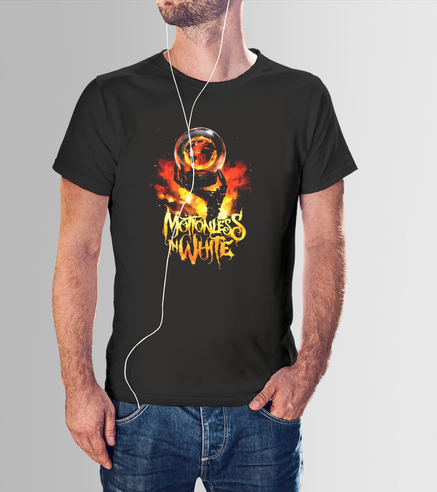 Motionless In White Fiery Hand Holding Globe T-Shirt