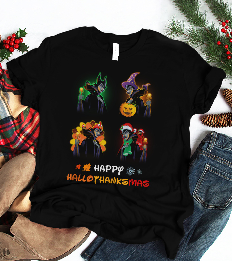 HAPPY HALLOTHANKSMAS MALEFICENT Halloween Thanksgiving Christmas T-Shirt