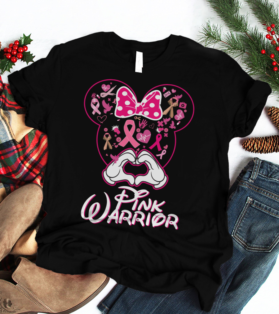 Pink Warrior Minnie Mouse Breast Cancer Awareness T-Shirt