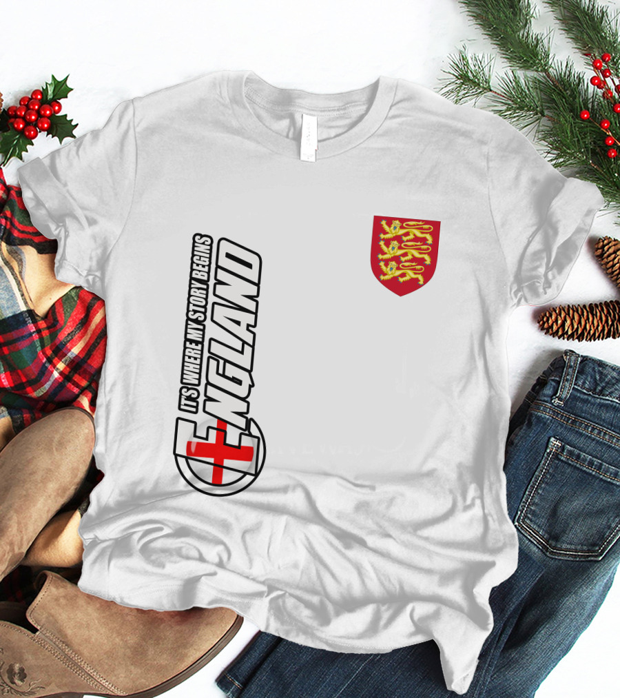 England It's Where My Story Begins Three Lions Crest T-Shirt