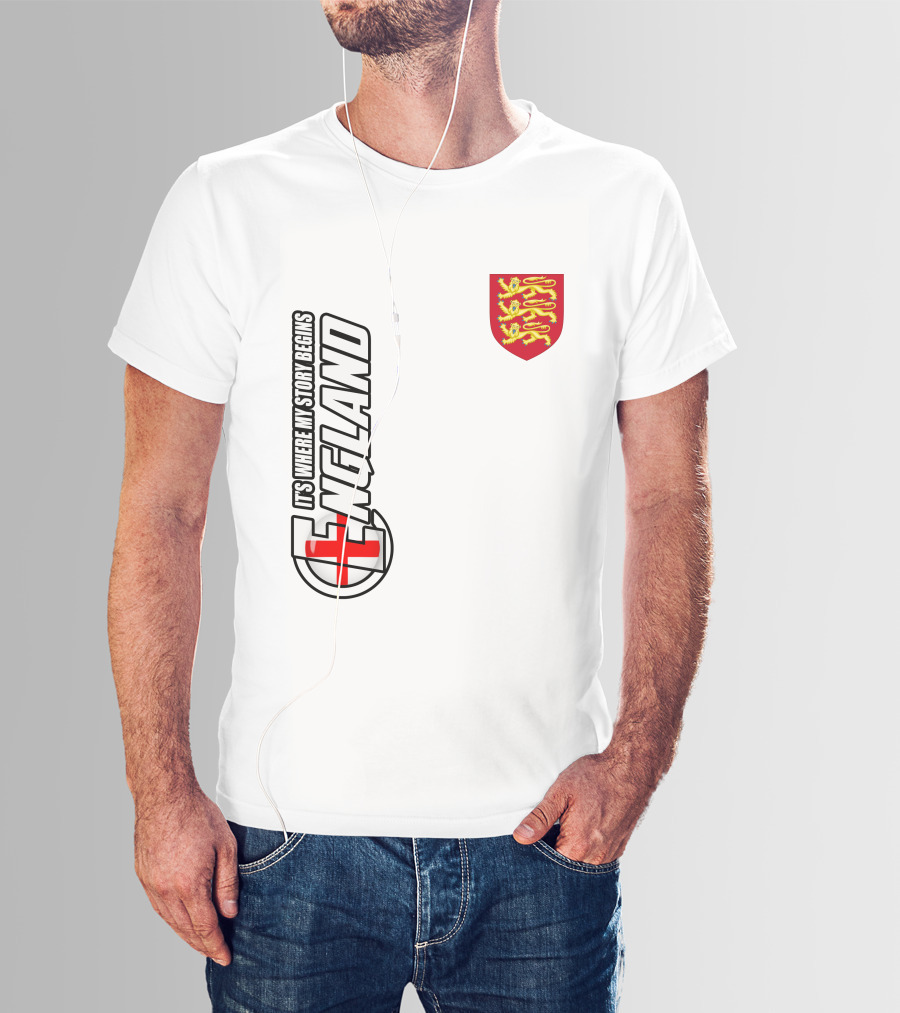 England It's Where My Story Begins Three Lions Crest T-Shirt