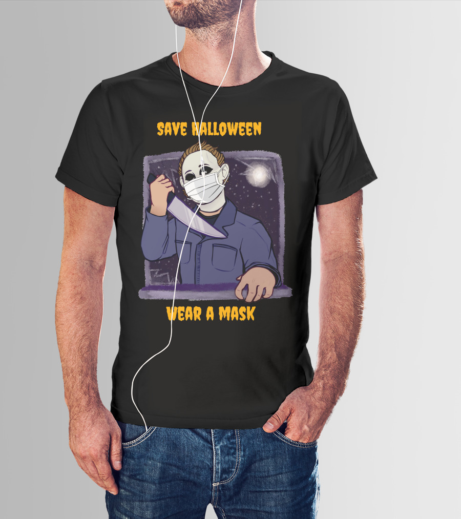 Michael Myers Save Halloween Wear A Mask Horror Knife Scene T-Shirt