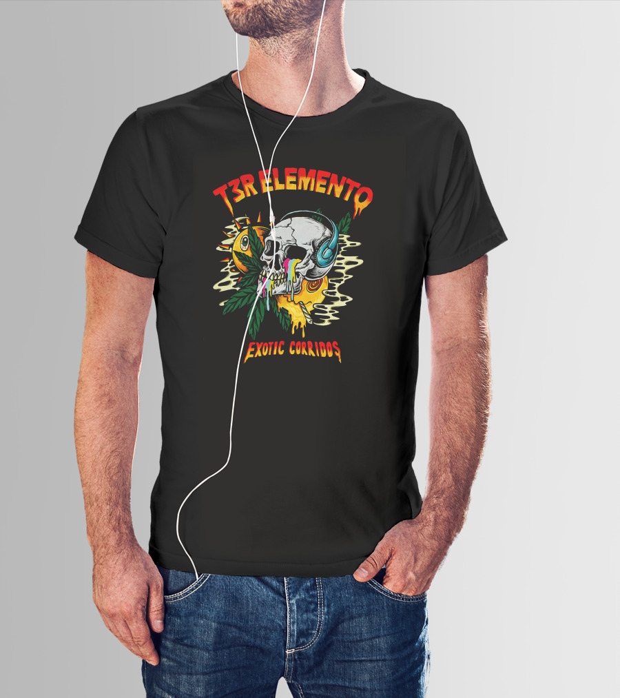 T3R Elemento Exotic Corridos Skull And Headphones T-Shirt
