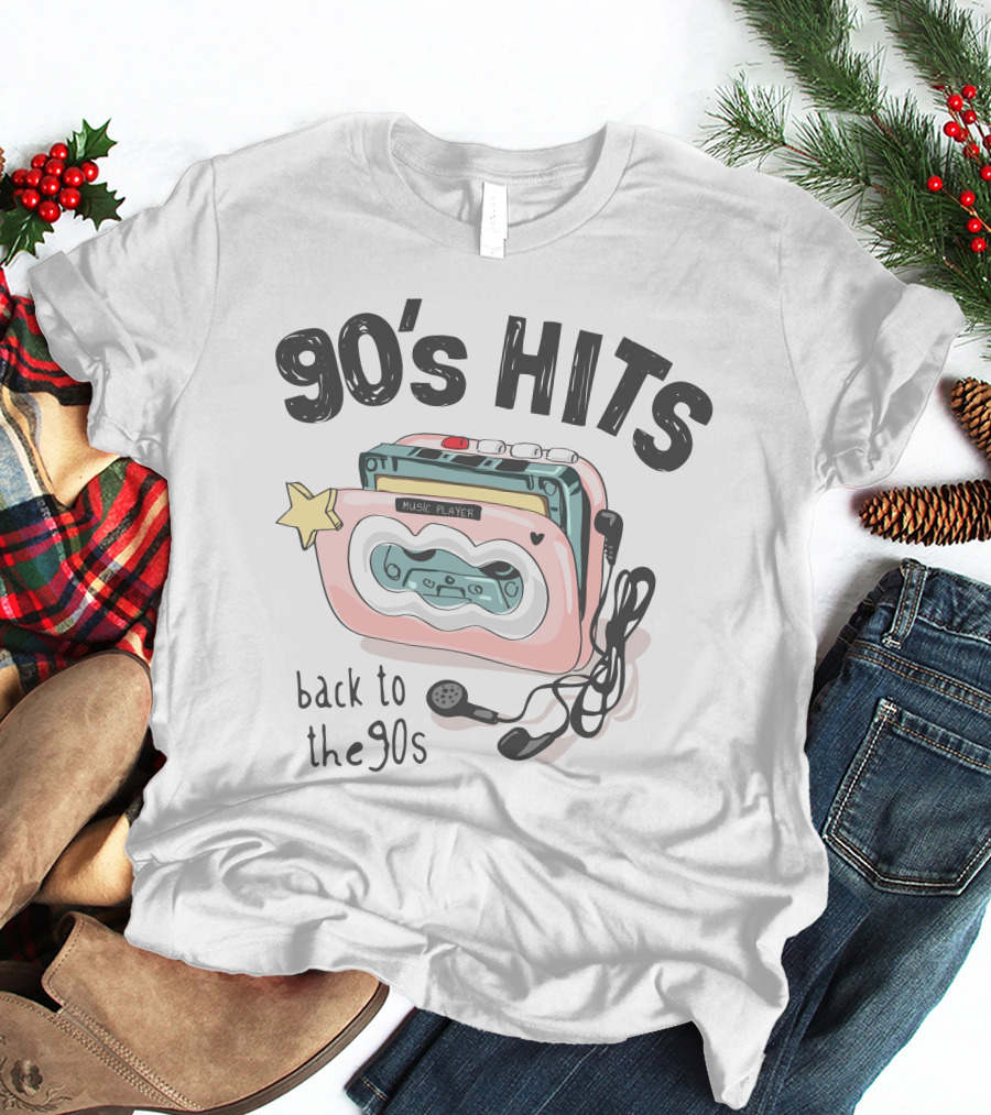 90's Hits Back To The 90s Music Player Cassette Old Vintage Pop 80s Fashion T-Shirt