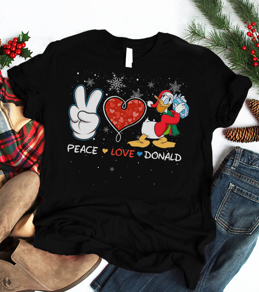 Peace Love Donald Duck Christmas Gift Snowflakes T-Shirt