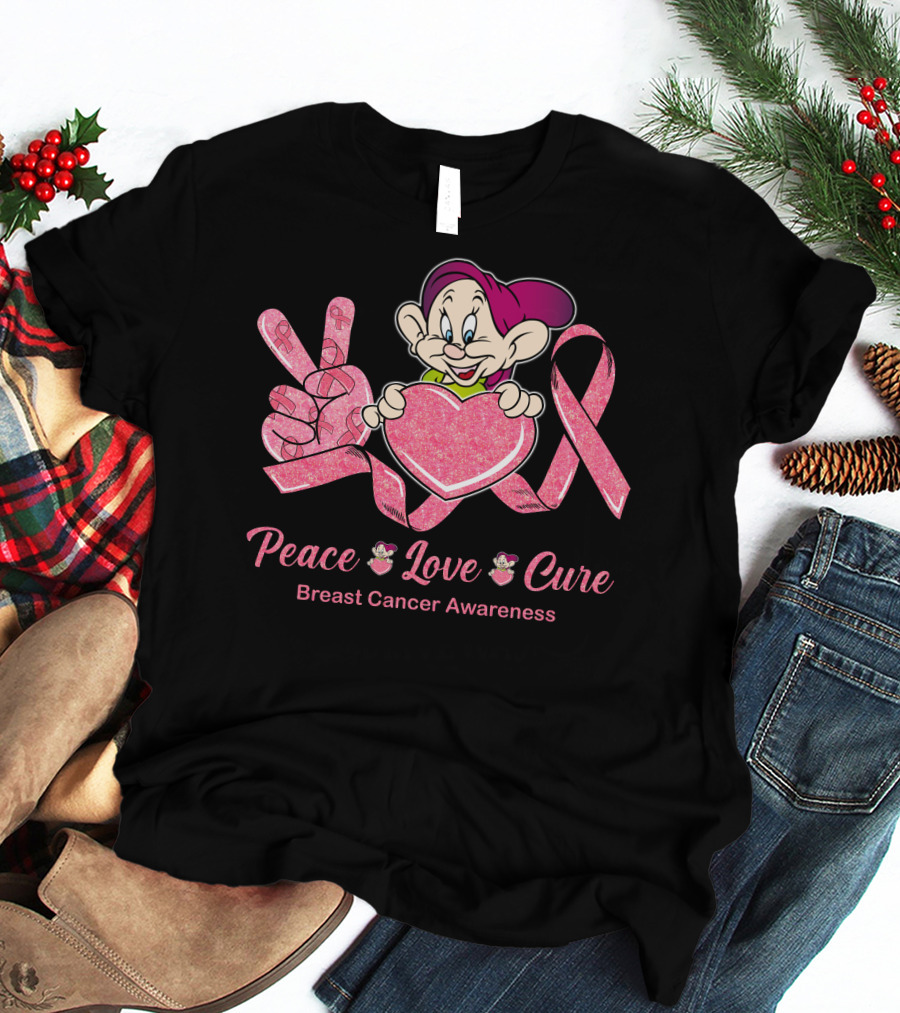 Peace Love Cure Dopey Breast Cancer Awareness T-Shirt