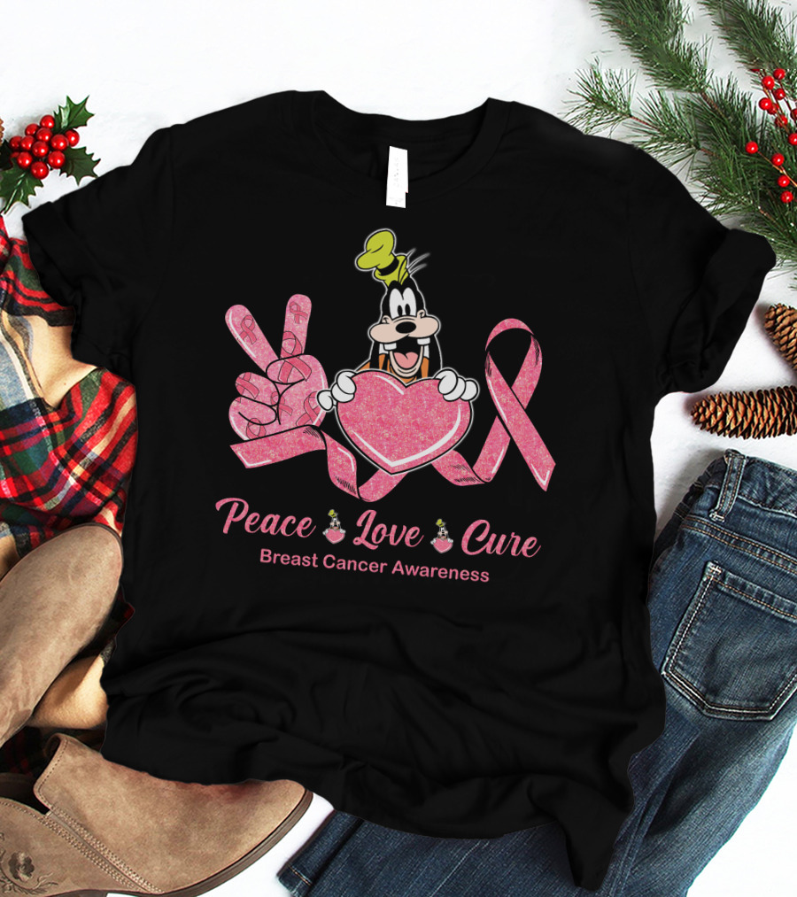 Peace Love Cure Goofy Breast Cancer Awareness T-Shirt