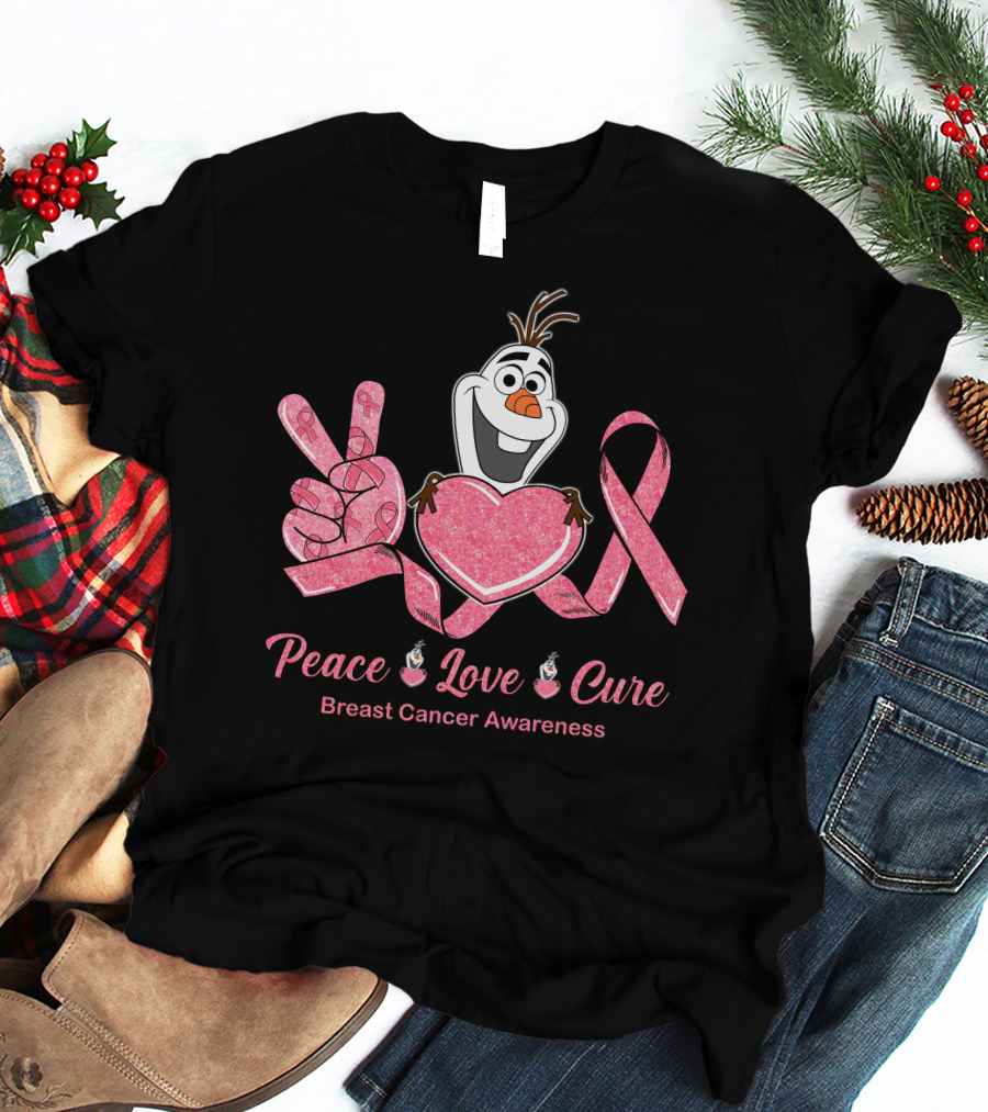 Peace Love Cure Breast Cancer Awareness Olaf T-Shirt