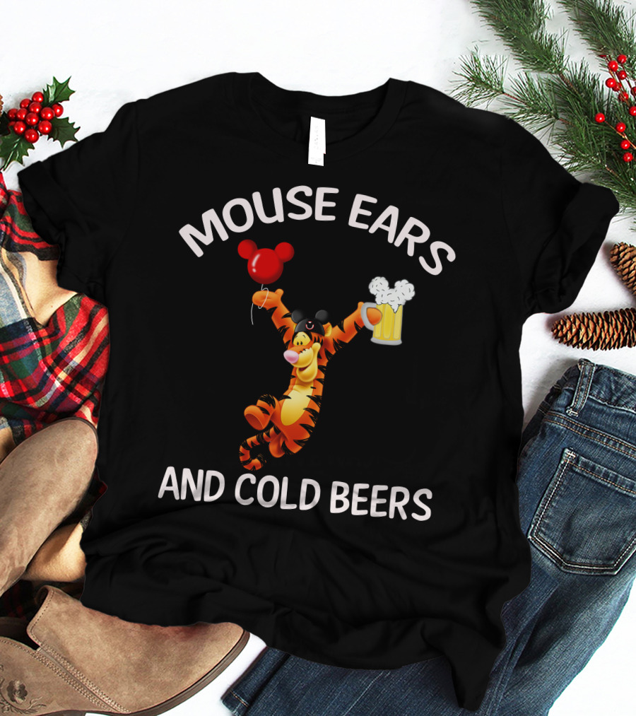 Mouse Ears And Cold Beers Tigger Balloon And Beer Mug T-Shirt