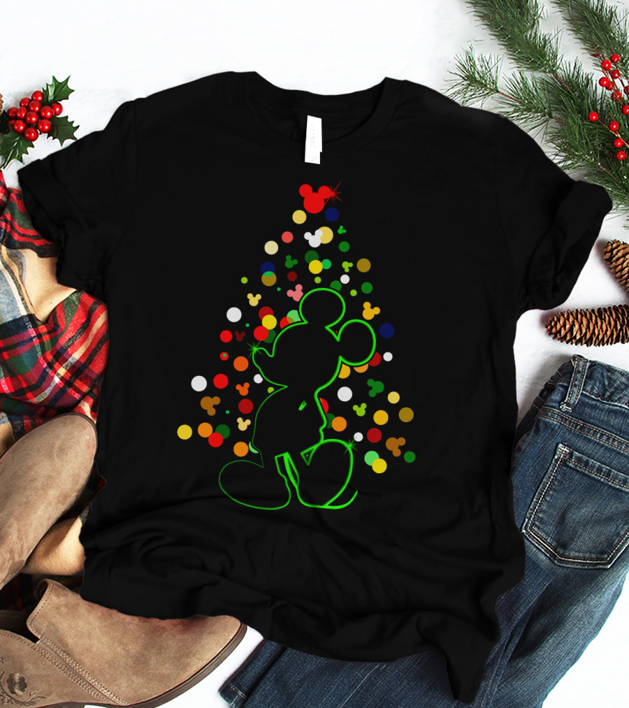 Merry Christmas 101 Mickey Tree Silhouette T-Shirt