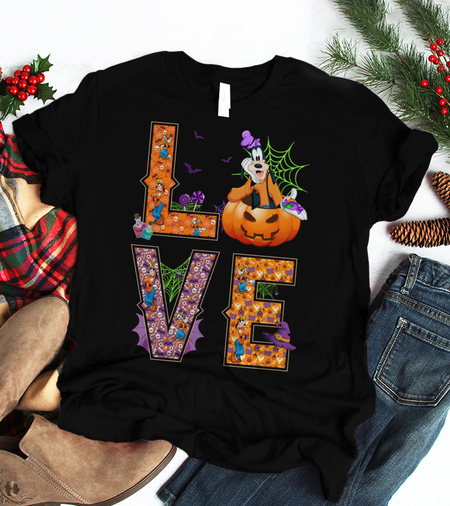 Goofy Halloween Love Pumpkin Spiderweb Bats T-Shirt