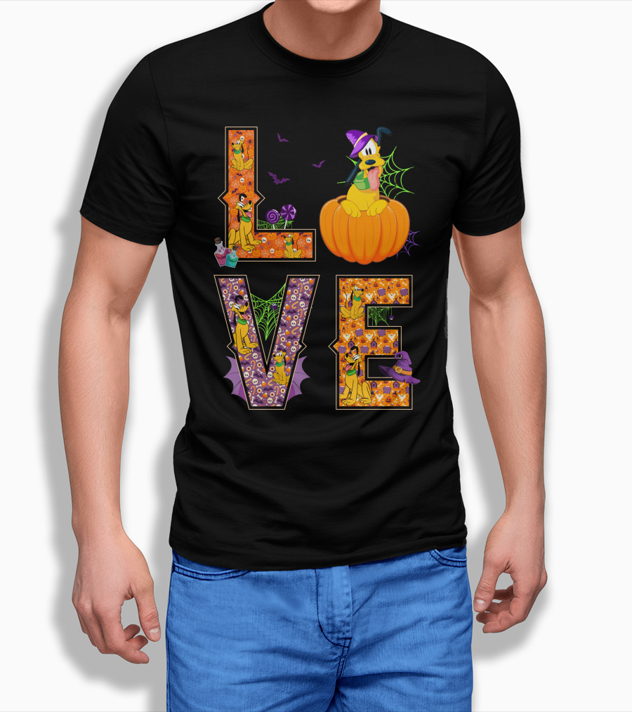 Love Halloween Pluto Pumpkin Hat Spiders Bats T-Shirt