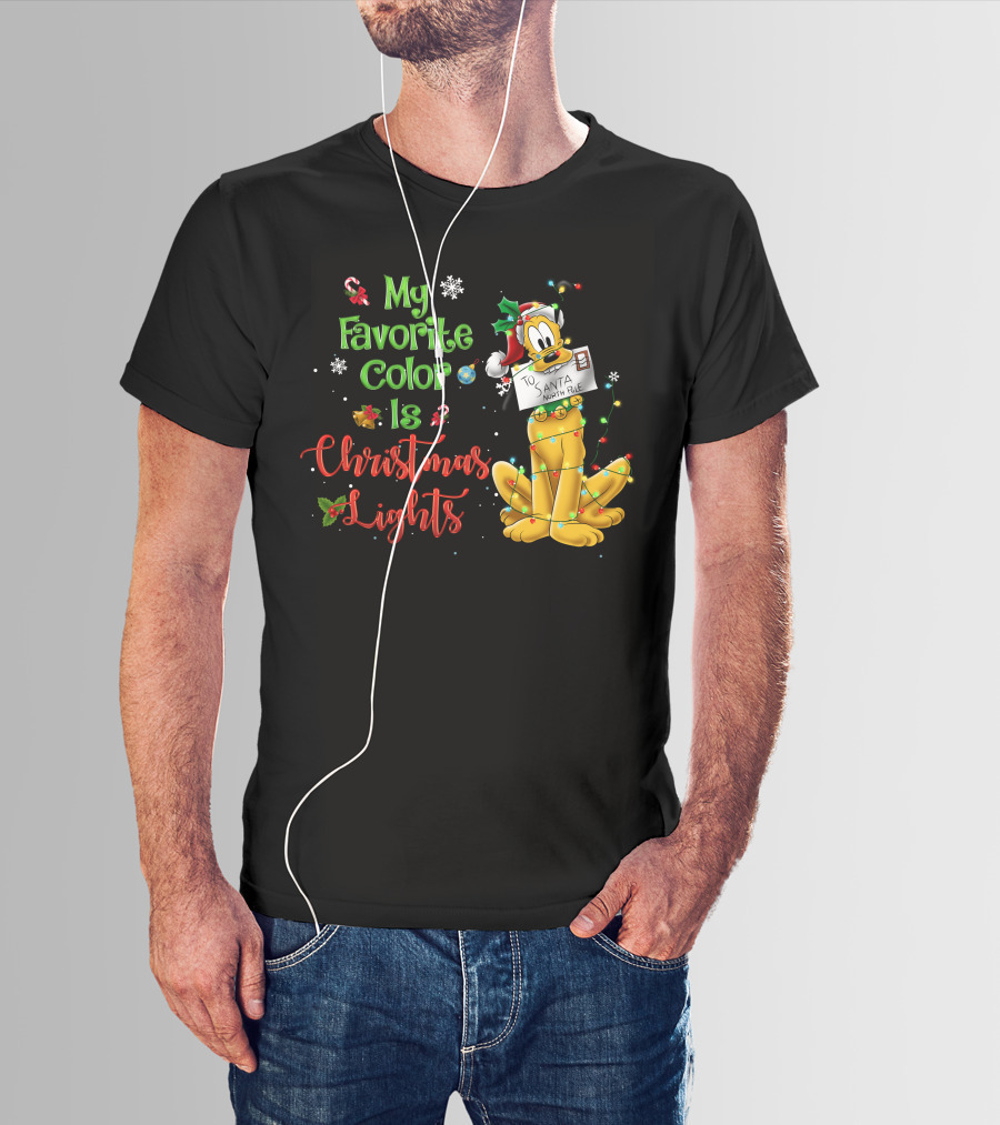 My Favorite Color Is Christmas Lights Pluto Santa Letter T-Shirt