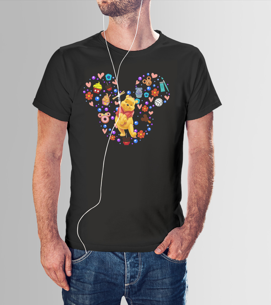 Pooh Heart With Cupcakes And Flowers T-Shirt