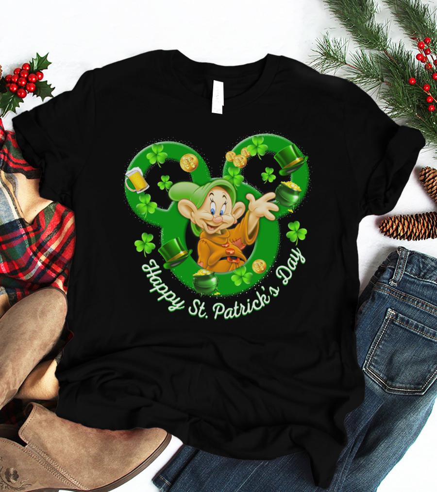 Dopey Happy St. Patrick's Day Shamrocks And Gold Coins T-Shirt