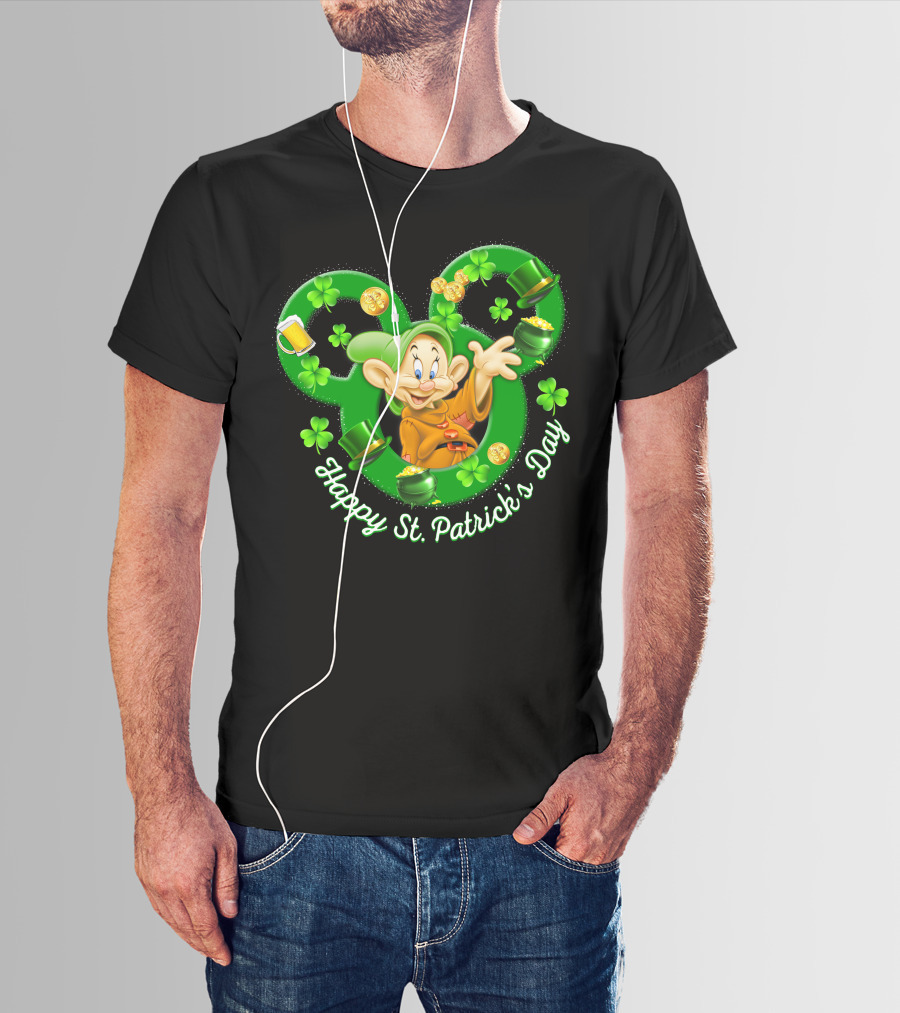 Dopey Happy St. Patrick's Day Shamrocks And Gold Coins T-Shirt