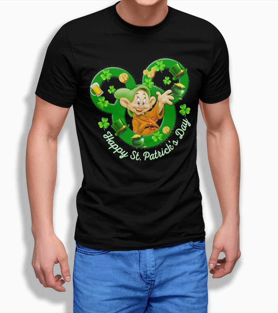 Dopey Happy St. Patrick's Day Shamrocks And Gold Coins T-Shirt