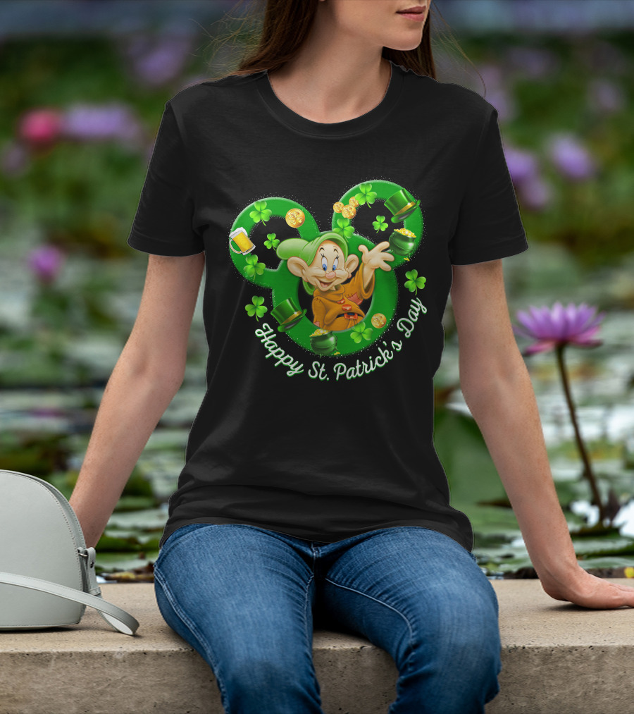 Dopey Happy St. Patrick's Day Shamrocks And Gold Coins T-Shirt