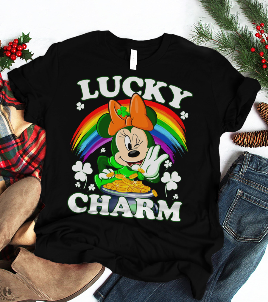Minnie Lucky Charm Rainbow Pot Of Gold Shamrocks T-Shirt