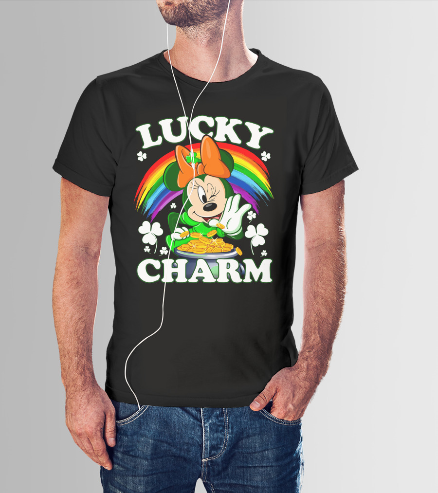 Minnie Lucky Charm Rainbow Pot Of Gold Shamrocks T-Shirt