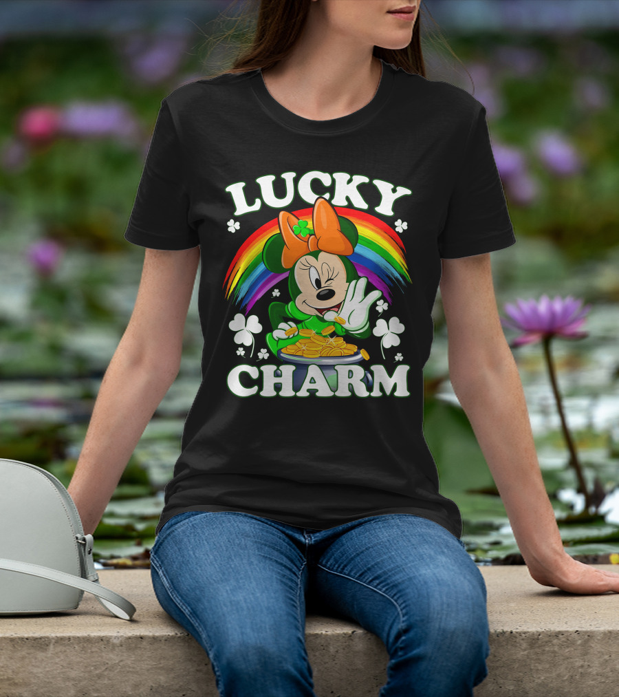 Minnie Lucky Charm Rainbow Pot Of Gold Shamrocks T-Shirt