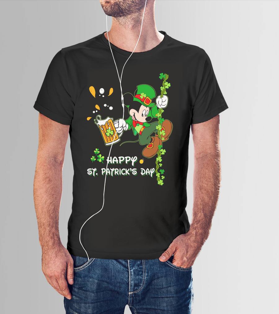 Happy St Patrick's Day Mickey Mouse Beer And Shamrocks Party T-Shirt