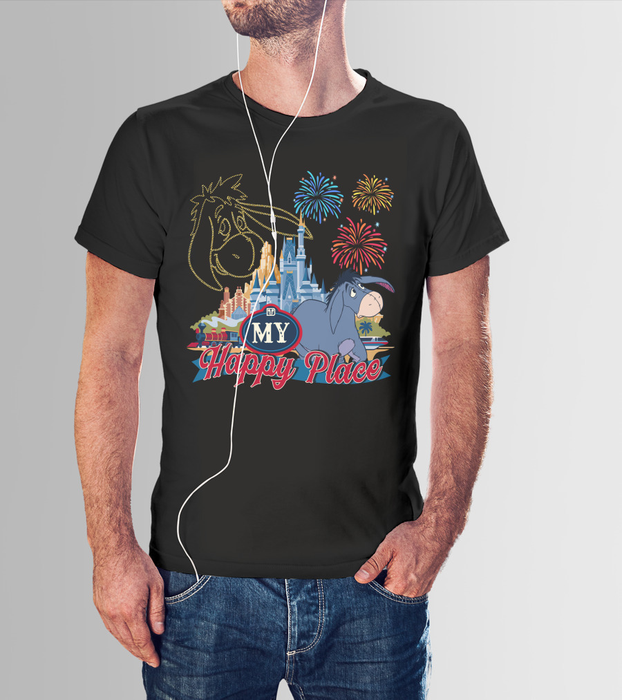 Eeyore My Happy Place Fireworks Castle T-Shirt
