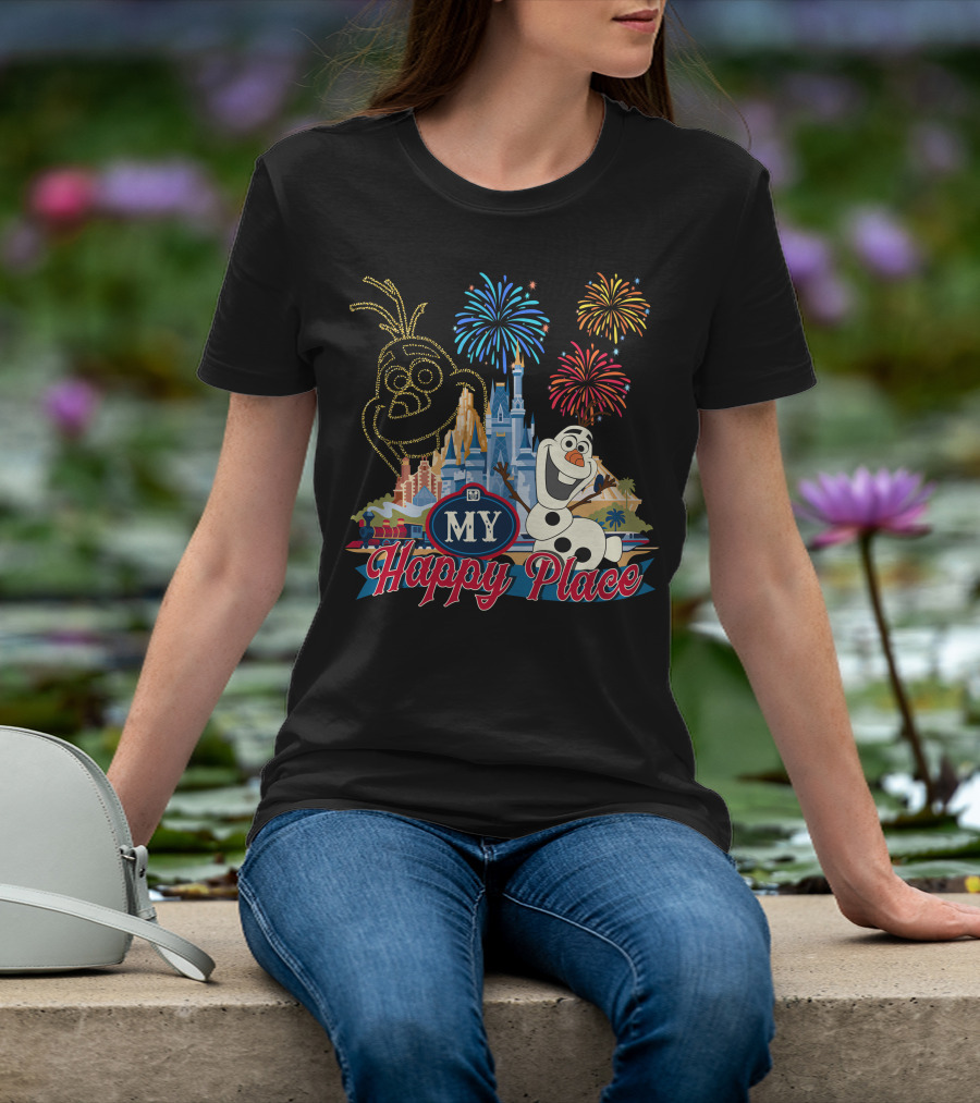 Olaf My Happy Place Fireworks Castle T-Shirt