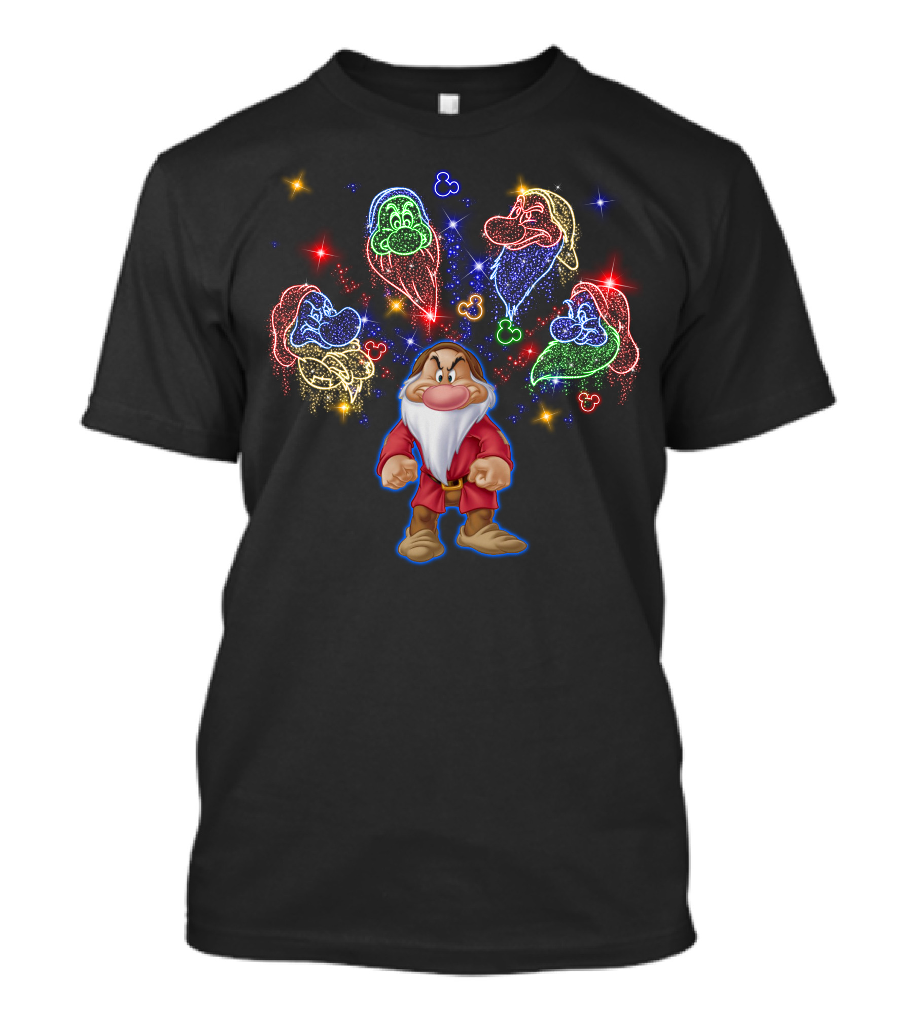 Grumpy And Dwarf Colorful Starry Burst With Mickey T-Shirt