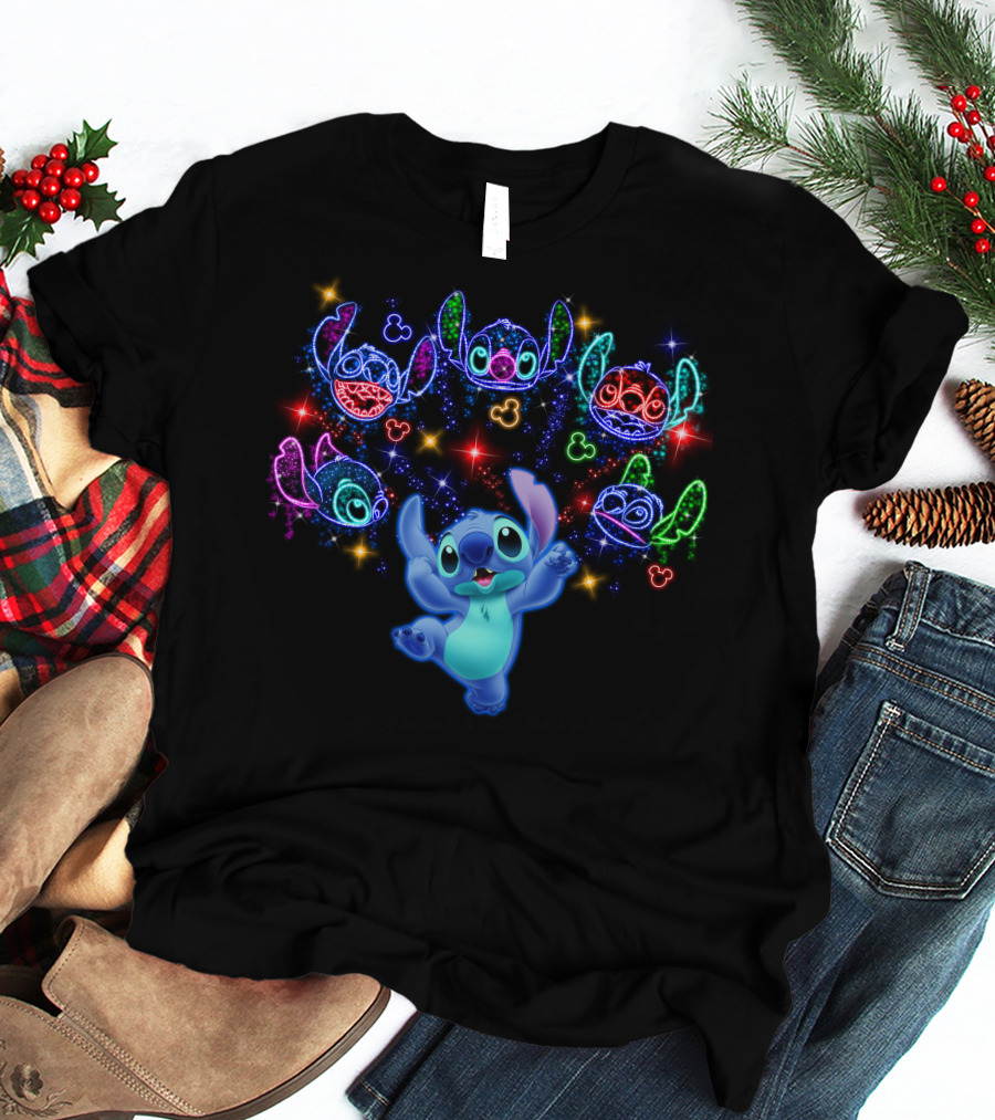 Stitch Luminous Neon Faces With Disney Mickey Mouse T-Shirt