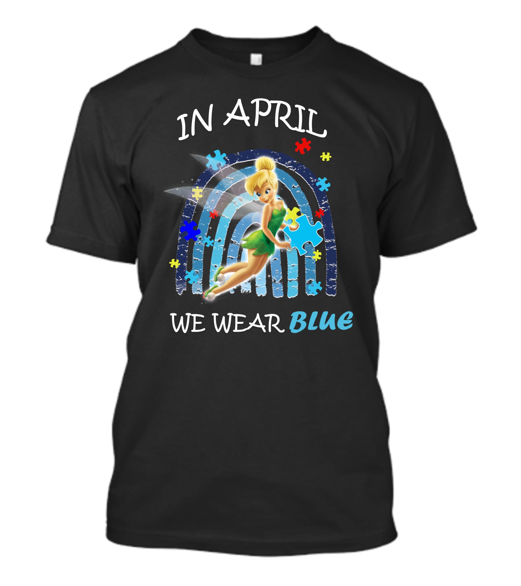 Tinkerbell In April We Wear Blue Puzzle Pieces T-Shirt
