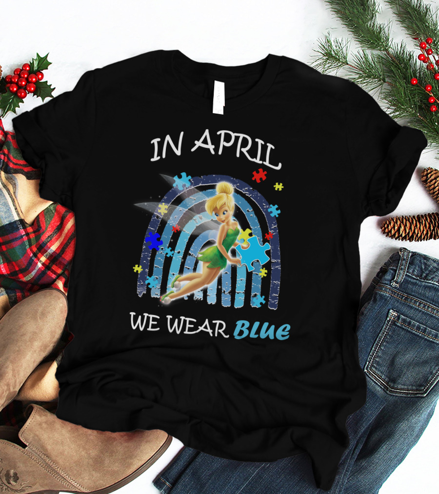 Tinkerbell In April We Wear Blue Puzzle Pieces T-Shirt