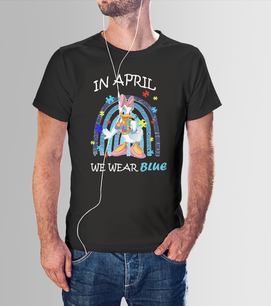 In April We Wear Blue Daisy Duck Autism Awareness T-Shirt