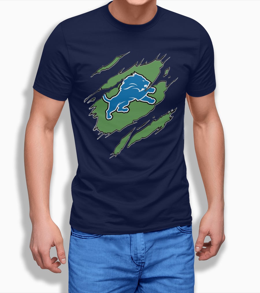 Detroit Lions Blue Roaring Lion With Claw Marks T-Shirt