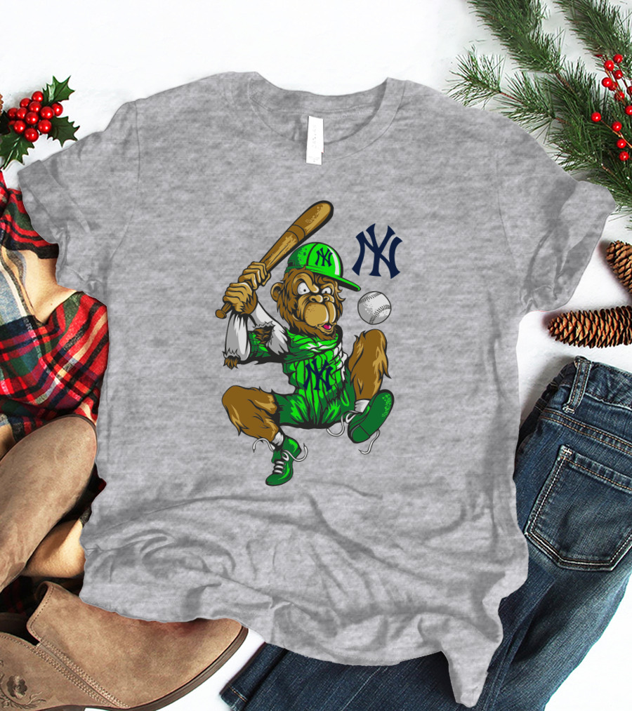 New York Yankees Home Run Monkey Swing With Logo And Baseball T-Shirt