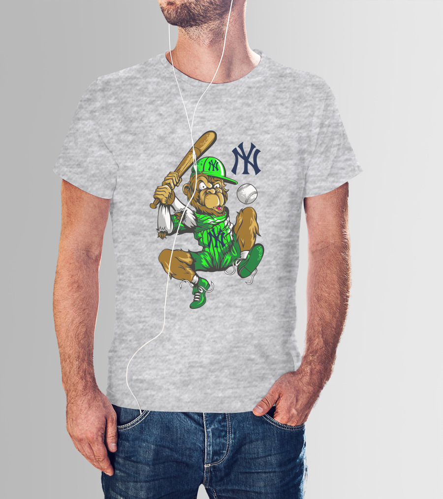 New York Yankees Home Run Monkey Swing With Logo And Baseball T-Shirt